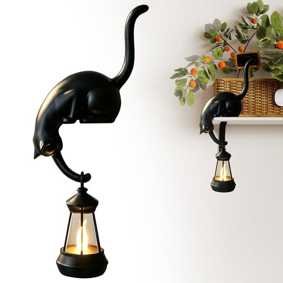 Clearance Cat Bookshelf Lantern, Vintage Bookshelf Lantern Light, Stable Edge-Sitting Design Decor for Reading Corners Entryway Hallway (Black)