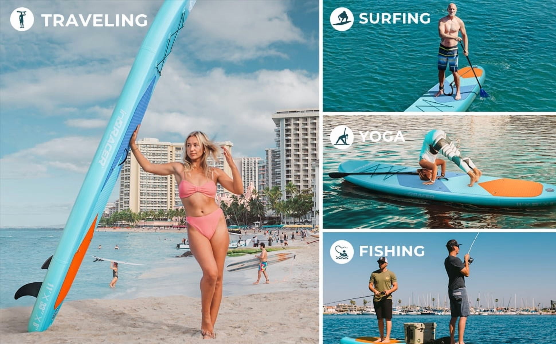 Inflatable Stand Up Paddle Board, 300 LBS Capacity PVC SUP Board, Wide Stable Design with Fins, Complete Accessories & Storage Backpack for All Skill Levels