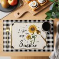 thumbnail image 2 of Sunflowers Placemats Set of 6, Yellow Floral Botanical Black White Checkered Rustic Placemats for Dining Table, Place Mats for Kitchen Tabletop, Waterproof Wipeable Dining Table Mats Set, 2 of 9