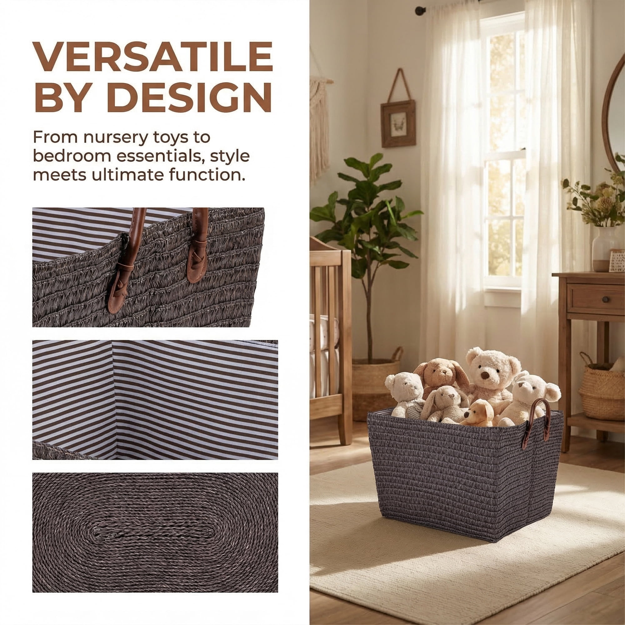 Unique Bargains Good-quality Woven Shelf Closet Storage Bin Brown 17.7*13.8*9.8in