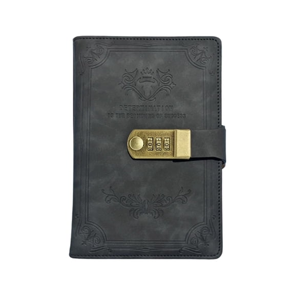 Guodhu Vintage Embossed PU Leather A5 Notebook with Password Lock, 80G Thick Bleed-Proof Lined Pages, Multi-Functional Journal with Pen Loop and Card Slots(Black)
