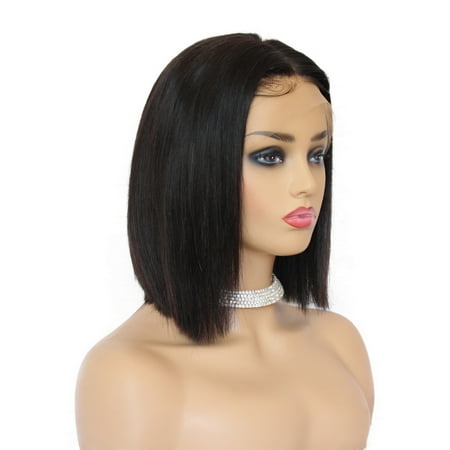 AISOM Short Bob Cut Peruvian Lace Front Human Hair Wig 150% Density,