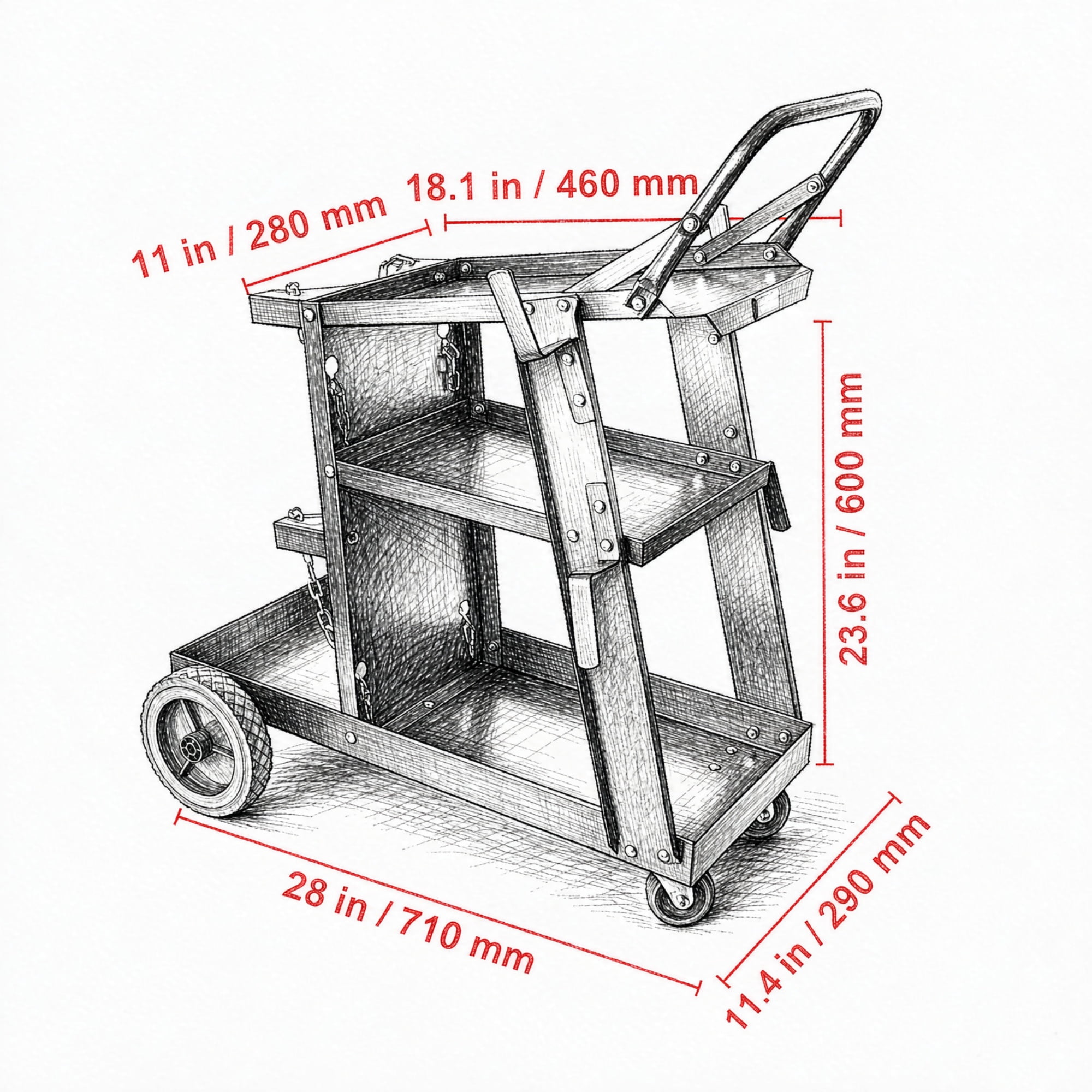 Heavy Duty Welding Cart 3-Tier, 400 Lbs Rolling Welder Cart with 360° Swivel Wheels & Tank Safety Chains for MIG TIG ARC MMA Plasma Cutter