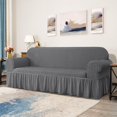 thumbnail image 2 of Subrtex Stretch 1-Piece Seersucker Loveseat Slipcover with Ruffle Skirt, Gray, 2 of 6