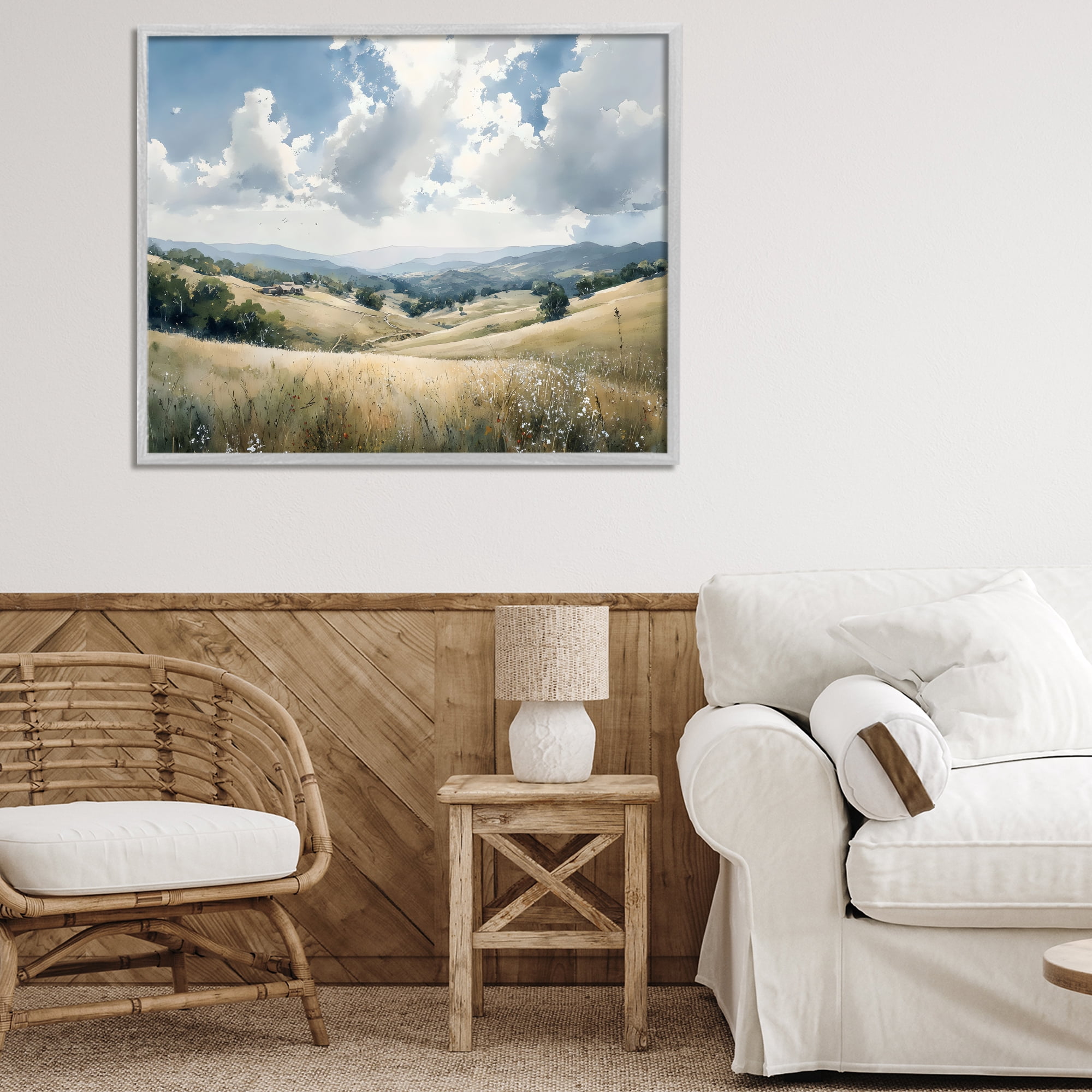 Stupell Industries Distant Hill House in Meadow Gray Framed Giclee Art, design by Franklyn Gregory