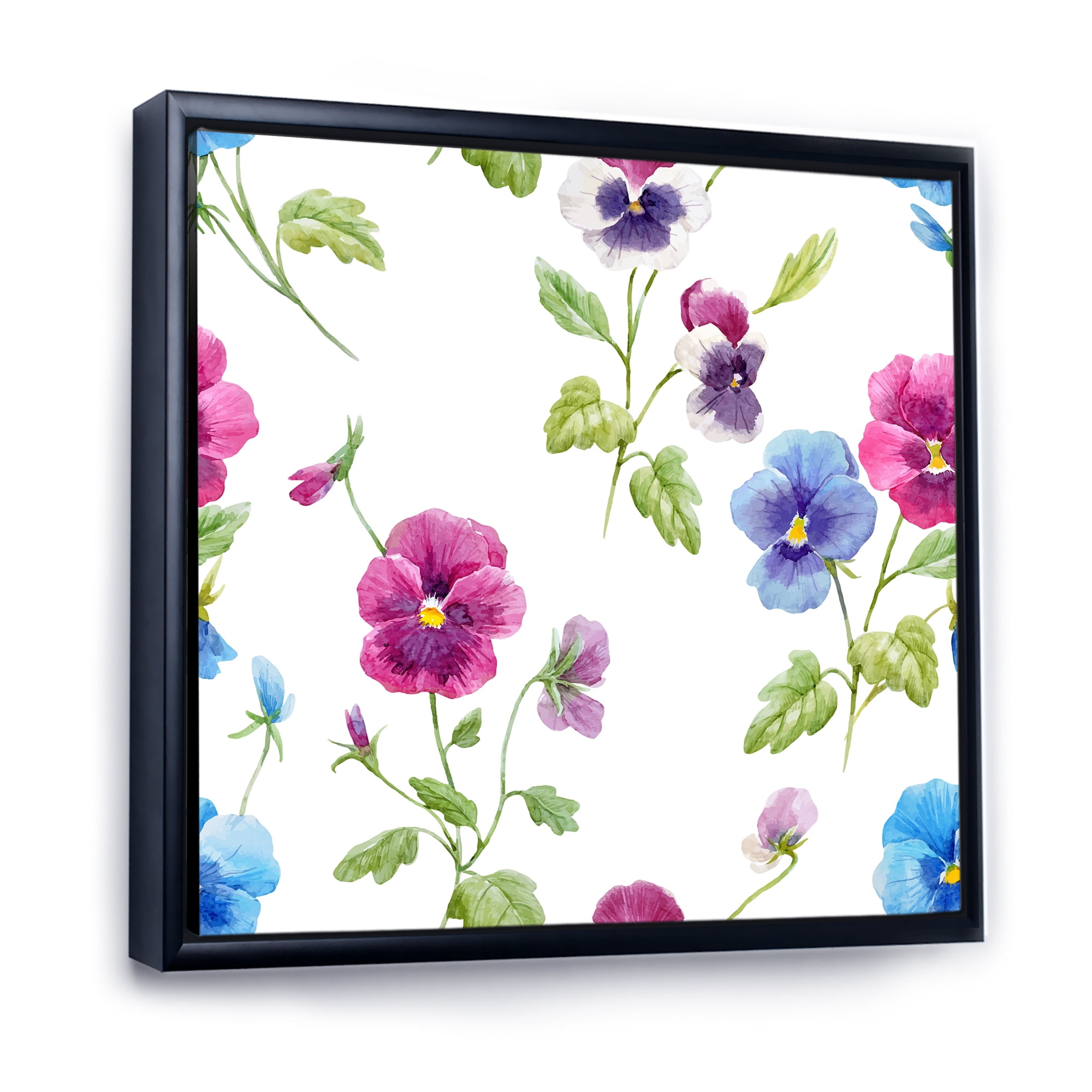 Designart 'Blue and Pink Pansy Flowers II' Traditional Framed Canvas Wall Art Print