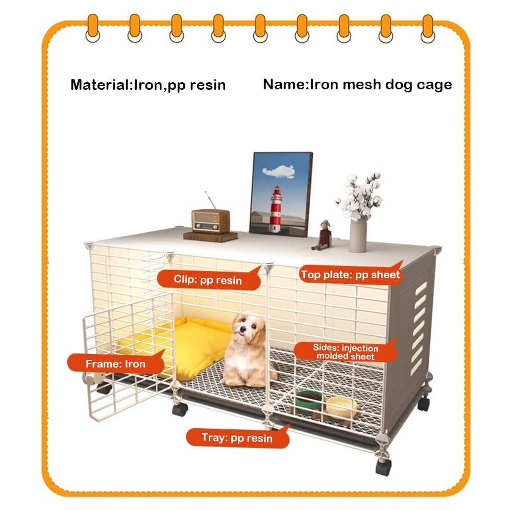 golytefs Dog Crate End Table Wired Dog Kennels with Wheels & Tray Indoor Dog House
