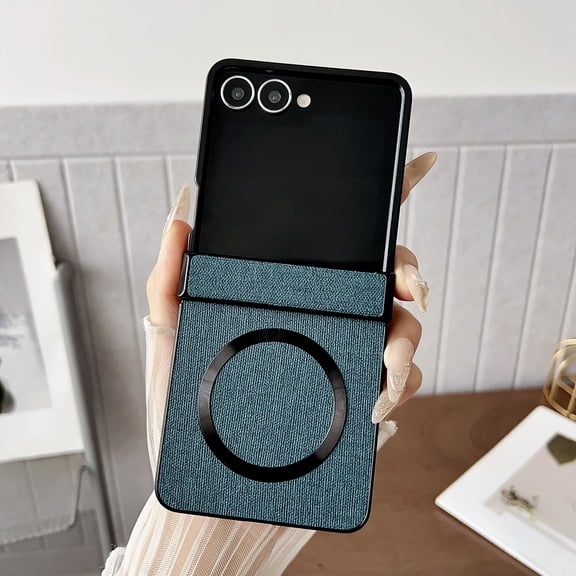 for Samsung Galaxy Z Flip 7 Case, Fabric Back   PC Frame, Luxury Magsafe Shockproof Thin Fit Phone Case Cover with Hinge Protection for Samsung Galaxy Z Flip 7 with Small Screen Protector, Darkblue