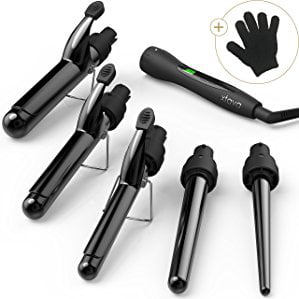 xtava Satin Wave 5-in-1 Curling Iron and Wand Set with Temperature Control - Professional Salon-Grade Tool with Interchangeable Ceramic Tourmaline Barrels, Heat Protectant Glove and Thermal Travel