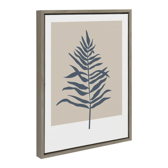 Kate and Laurel Sylvie Muted Tan and Blue Colorblock Botanical Fern Framed Canvas Wall Art by The Creative Bunch Studio, 18x24 Gray, Simple Modern Botanical Wall Decor Art