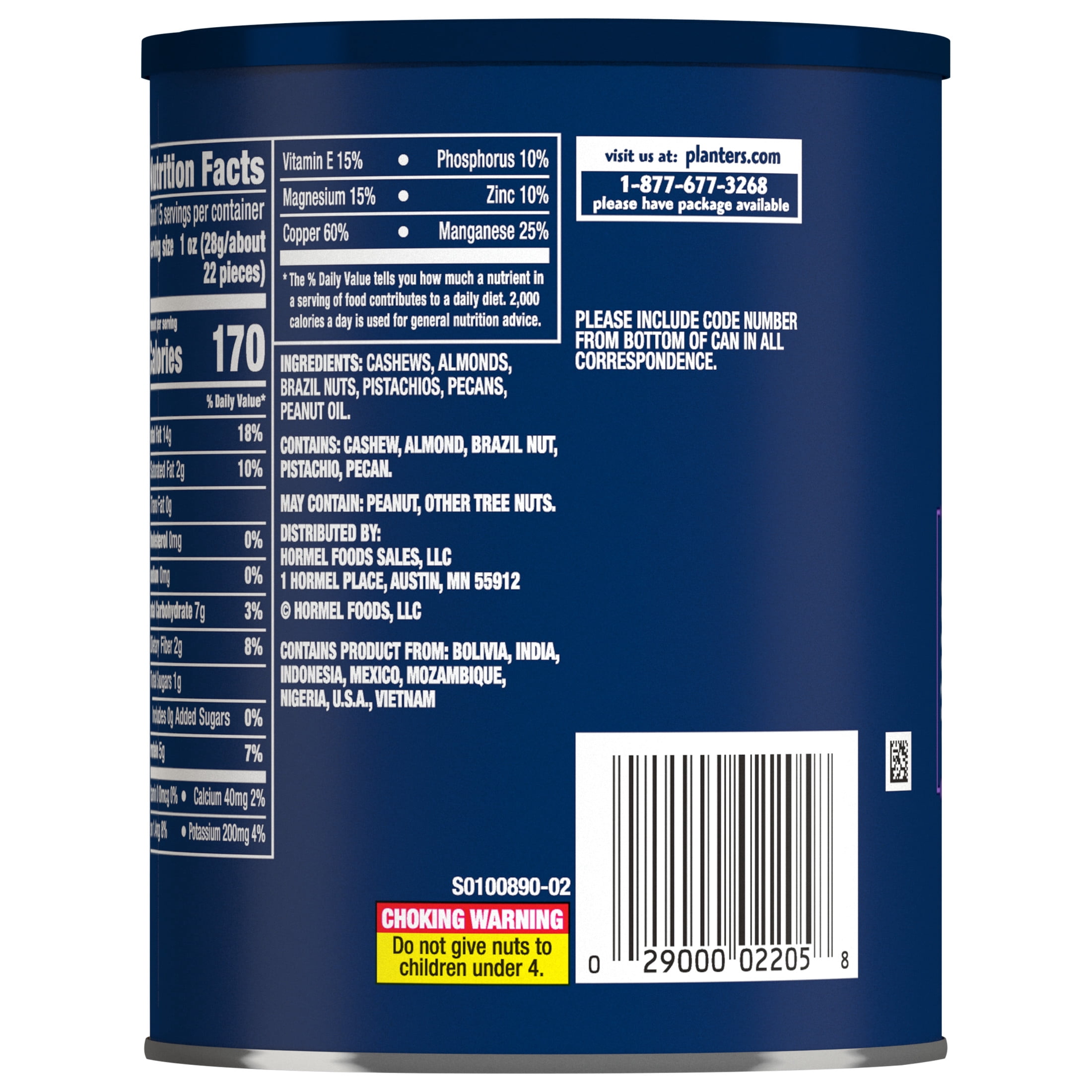 (6 pack) PLANTERS Deluxe Unsalted Mixed Nuts, 5g (7% DV) Plant-Based Protein, 15.25 oz Can