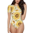 thumbnail image 1 of Fotbe Watercolor With Sunflowers Body de Mujer con Cuello Redondo y Mangas Cortas, Sin Mangas Ajustado, Suave, Cómodo y Básico-XX-Large, 1 of 7