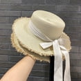 thumbnail image 2 of Sombrero de paja con cinta informal para mujer, sombreros para el sol con borlas Vintage, gorra con visera para ciclismo, pesca, viajes al aire libre, sol para niñas, 2 of 5