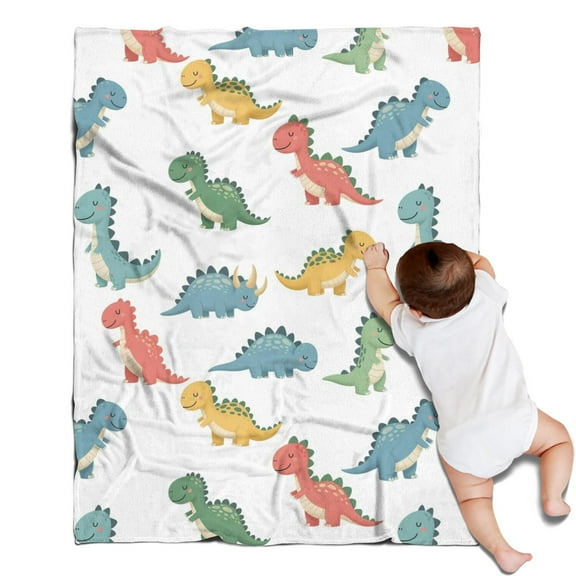 White Cartoon Dinosaurs Pattern Blanket,Comfortable Soft Flannel Throw Blanket,All Season,Warm Lightweight Blankets for Sofa Bed Couch Living Room Chair,30"x40"