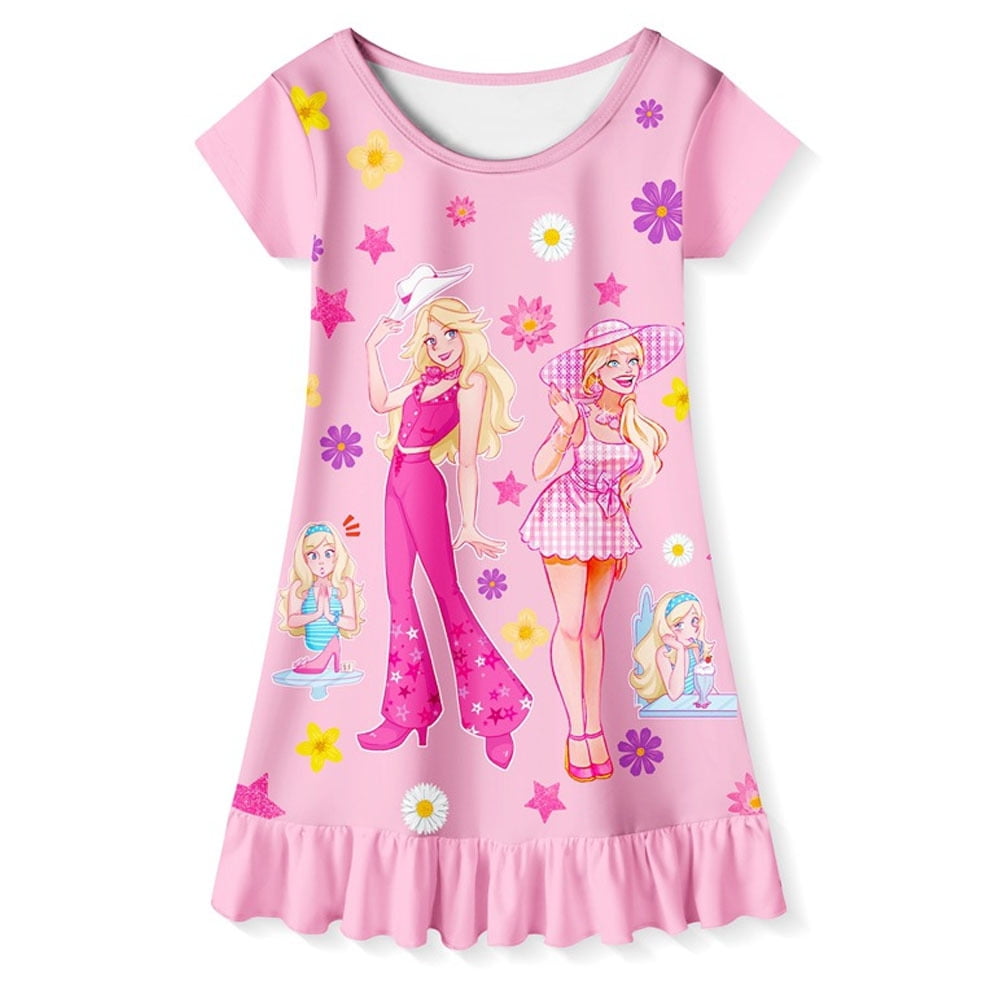 Toddler Girls Nightgown Night Dress Barbie Princess Pajamas Sleepwear ...