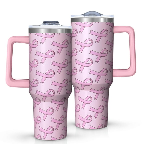 Pink Breast Cancer Tumbler with Handle and Lid,40oz Double Wall Vacuum Insulated Tumbler,Cups Gift for Women and Men