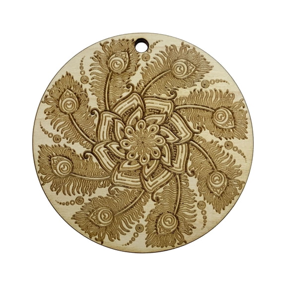 Peacock Feather Ornament - Raw Wood