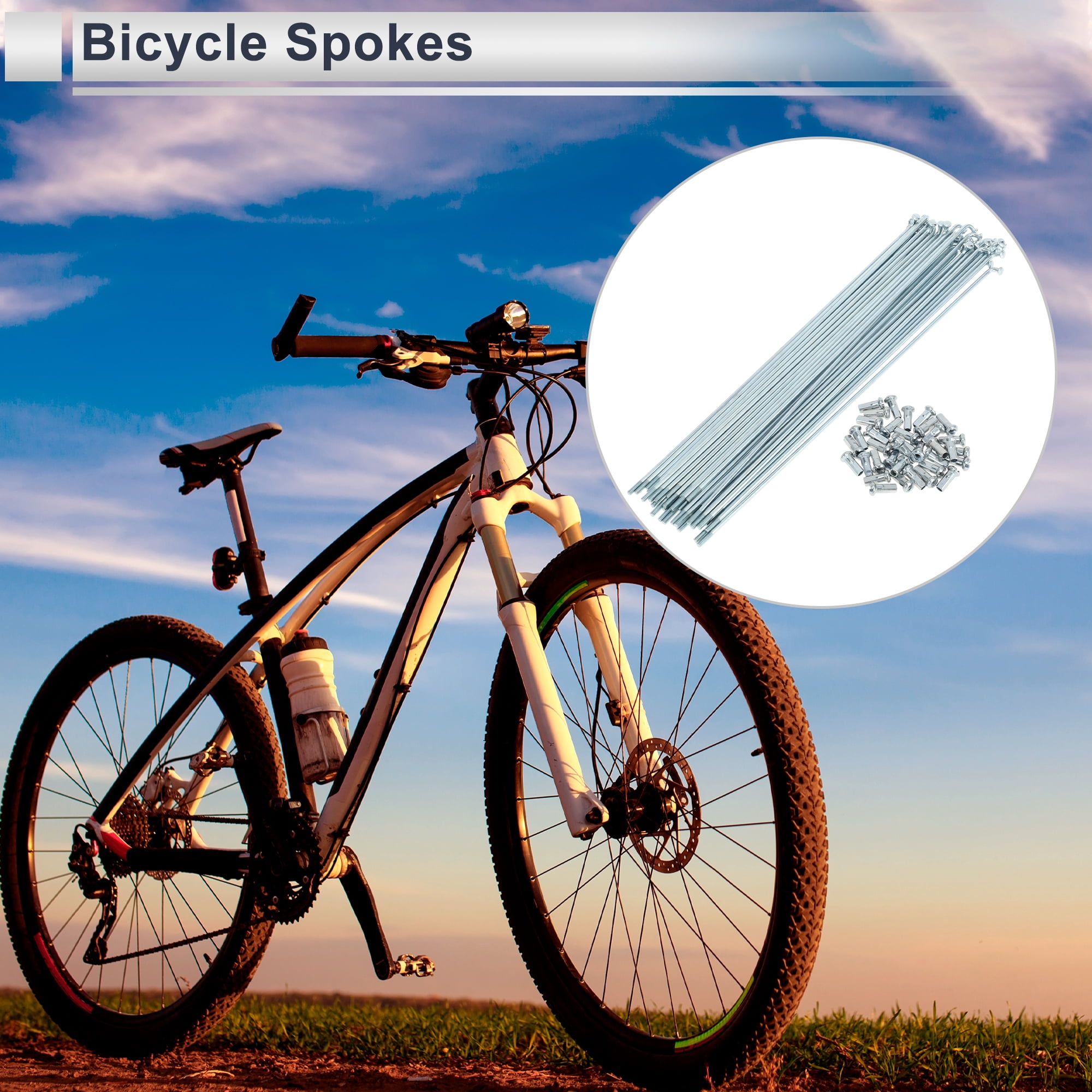Unique Bargains 36Pcs 12G Bike Wheel Spokes with Nipples Carbon Steel Silver Tone 9.65"
