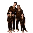 thumbnail image 4 of Holzkary Christmas Matching Family Satin Pajama Set,Contrast Trim Lapel Button Down Long Sleeve Top & Long Pants Jammies Set,2-Piece Soft Loungewear Family Xmas Holiday Nightwear Brown S, 4 of 5