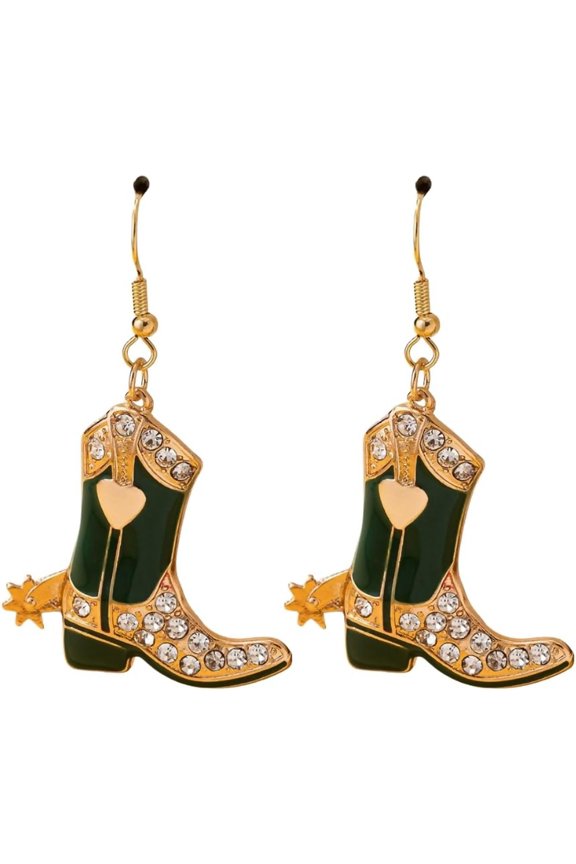 Rhinestone Western Boots Dangle Earrings Crystal Cowgirl Cowboy Enamel Hat Rodeo Boot Earrings Boho Western Jewelry Gift for Women