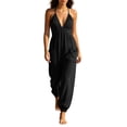 thumbnail image 2 of Women's Deep V-Neck Jumpsuit, Sleeveless With Fold Pocket & Back Ties, Ankle Strap Long Pants For Elegant Evening Look Black M, 2 of 6