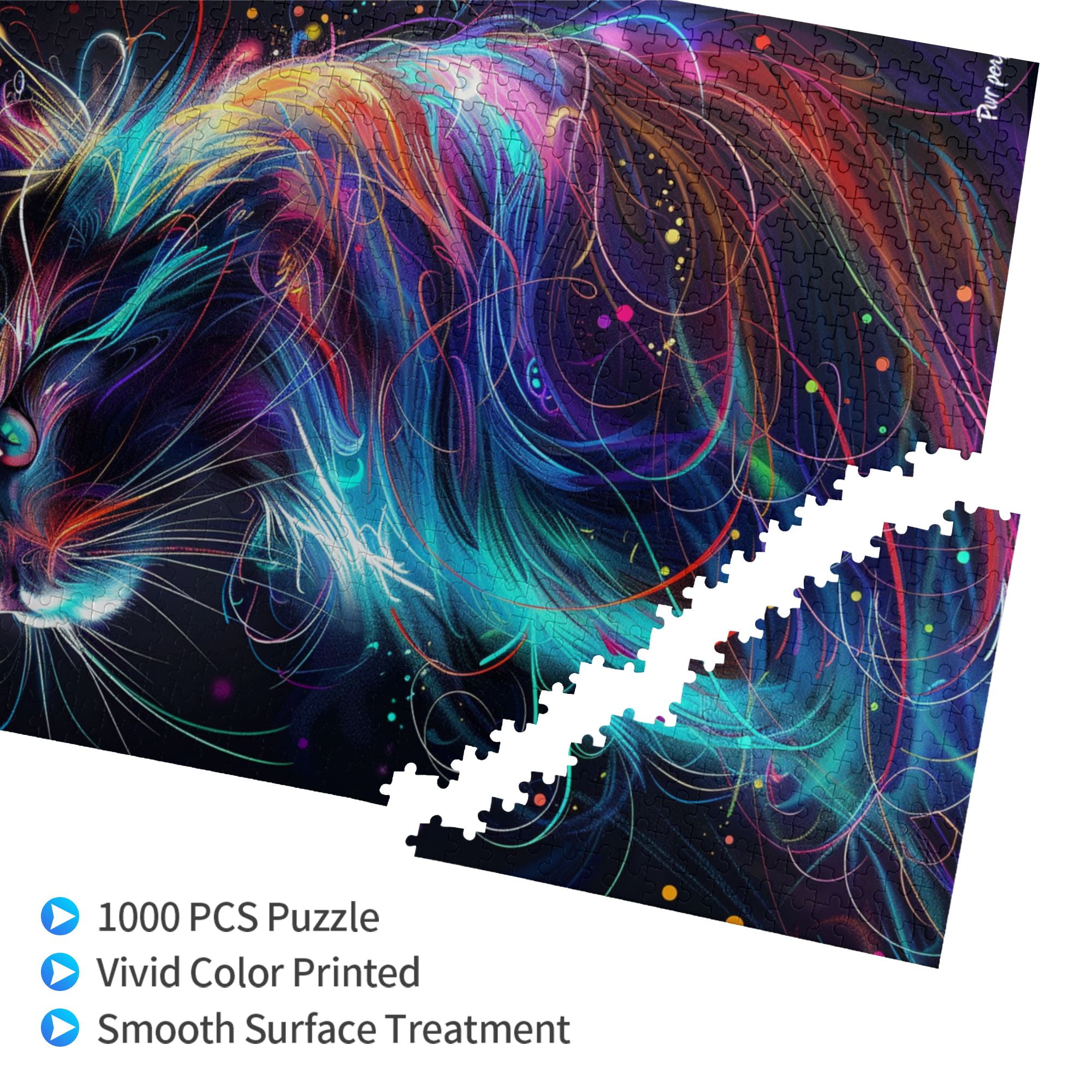 1000 PCS Modern Art Colorful Cat 1000 Piece Animal Puzzle,Brain Challenge,Rich Colors And Unique Designs Bring A Different Visual Experience,Classic Animal Wooden Jigsaw Puzzles,Vibrant Design
