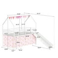 thumbnail image 6 of Bellemave Twin Loft Bed with Slide, Metal Junior House Bed with Curtain Set, Low Loft Beds Frame with Pennant Banner Flag and Star Stickers（White+Pink）, 6 of 9