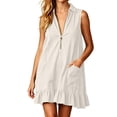 thumbnail image 2 of QUNYINEY Women's Summer Dresses Mini White A Line Sleeveless Sundress Ruffle Collared Loose Fit with Pockets Dresses, 2 of 7