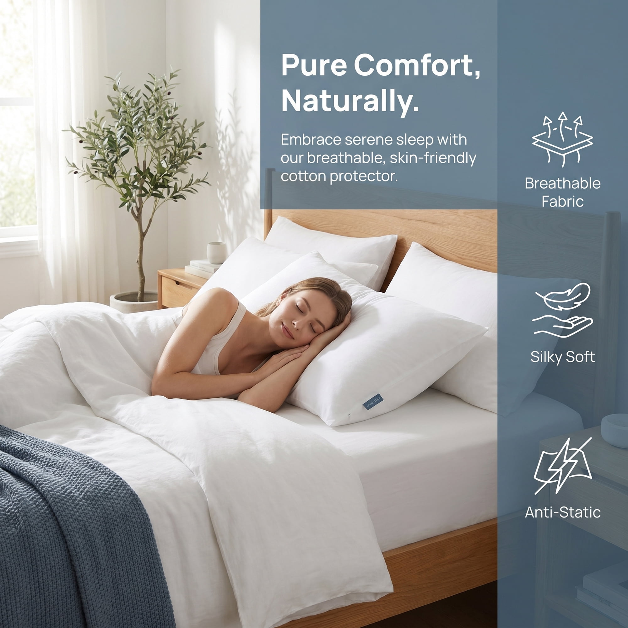 Unique Bargains Pillow Protectors with Zipper Breathable Cotton Throw Pillow Cover 21"x27"