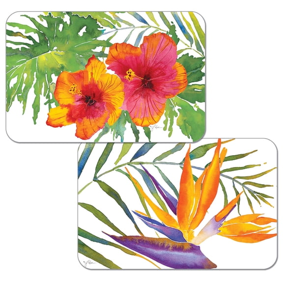 Wipe-Clean Reversible Decofoam Placemats, Tropical Paradise, Set of 2, Made in The USA