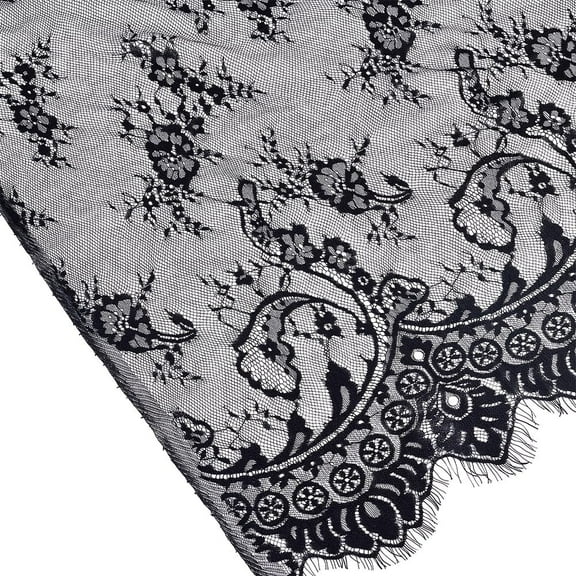 3.3 Yards Flower Polyester Lace Fabric 44inch African Lace Net Fabric Hollow Lace Fabric Embroidery Floral Fabric Clothing Accessories for Tablecloth Table Runner Wedding Dress Black Black