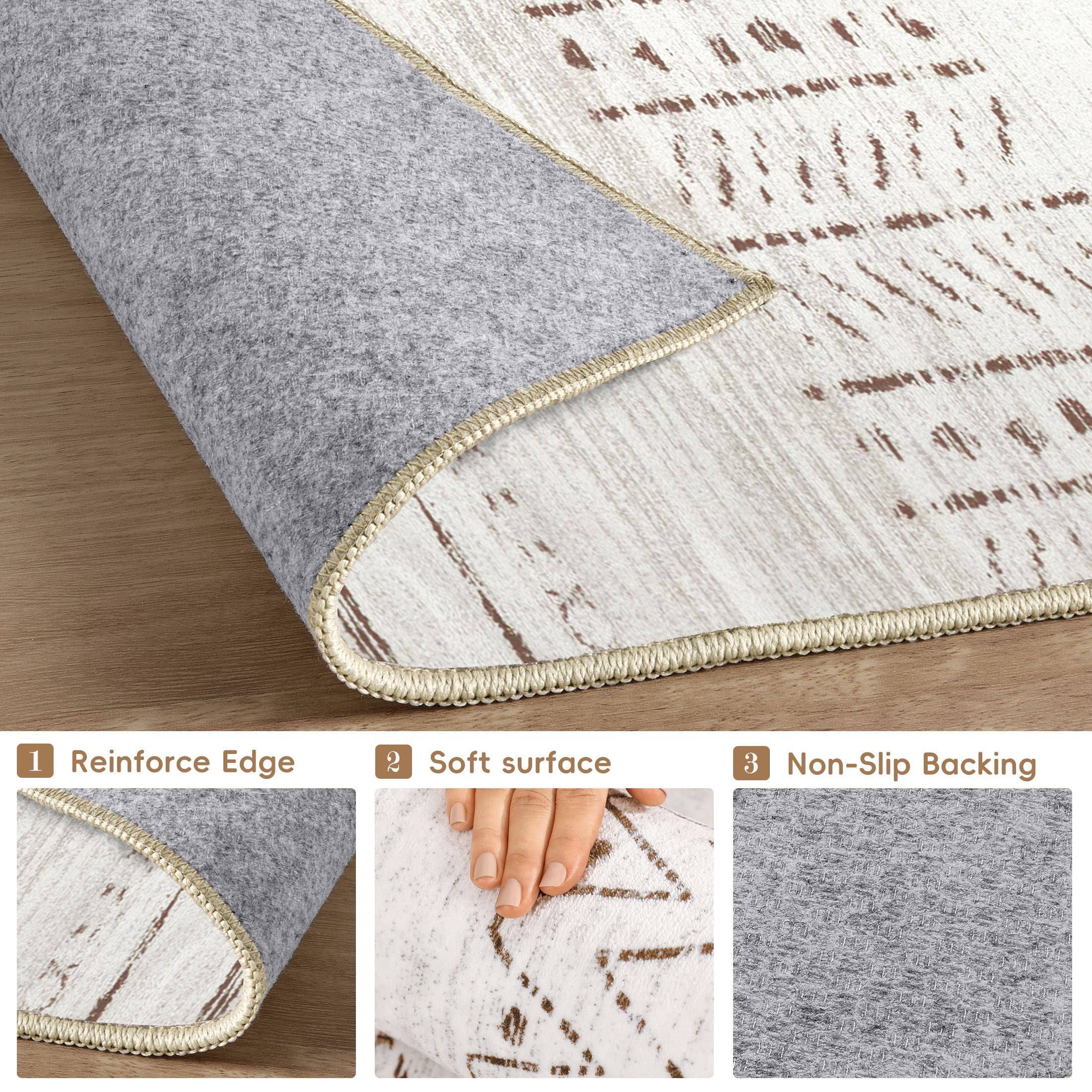 UERMEI 5'x7' Area Rugs for Living Room, Washable Rugs Boho Moroccan Area Rug Soft Neutral Geometric Bohemian Carpet Distressed Indoor Rug for Bedroom Dining Room Office Foldable Nonslip Rug, Brown