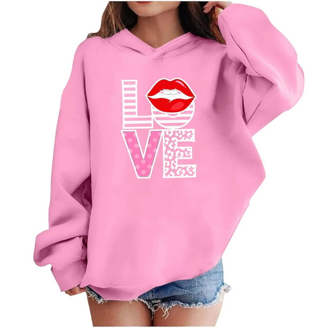 RXMEKW Heart Print Full-Zip Hooded Sweatshirt for Boys And Girls In Medium And Large With Pockets