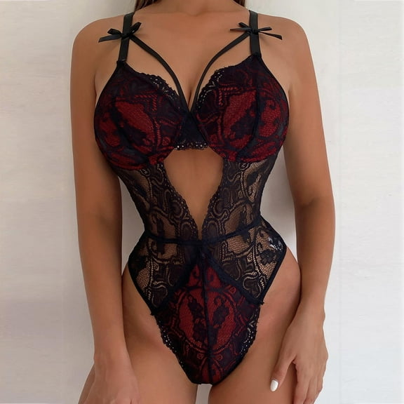 uublik Valentines Lingerie Set for Women Sexy Naughty Lace Bodysuit Babydoll Plus Size