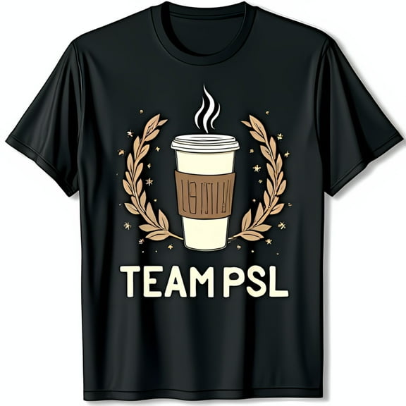 Black T-Shirt with White Coffee Cup Graphic & TEAM PSL Design
