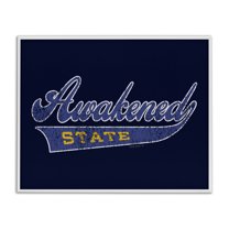 Stupell Industries Awakened State Varsity Novelty & Humor Painting White Framed Art Print Wall Art, 14 x 11