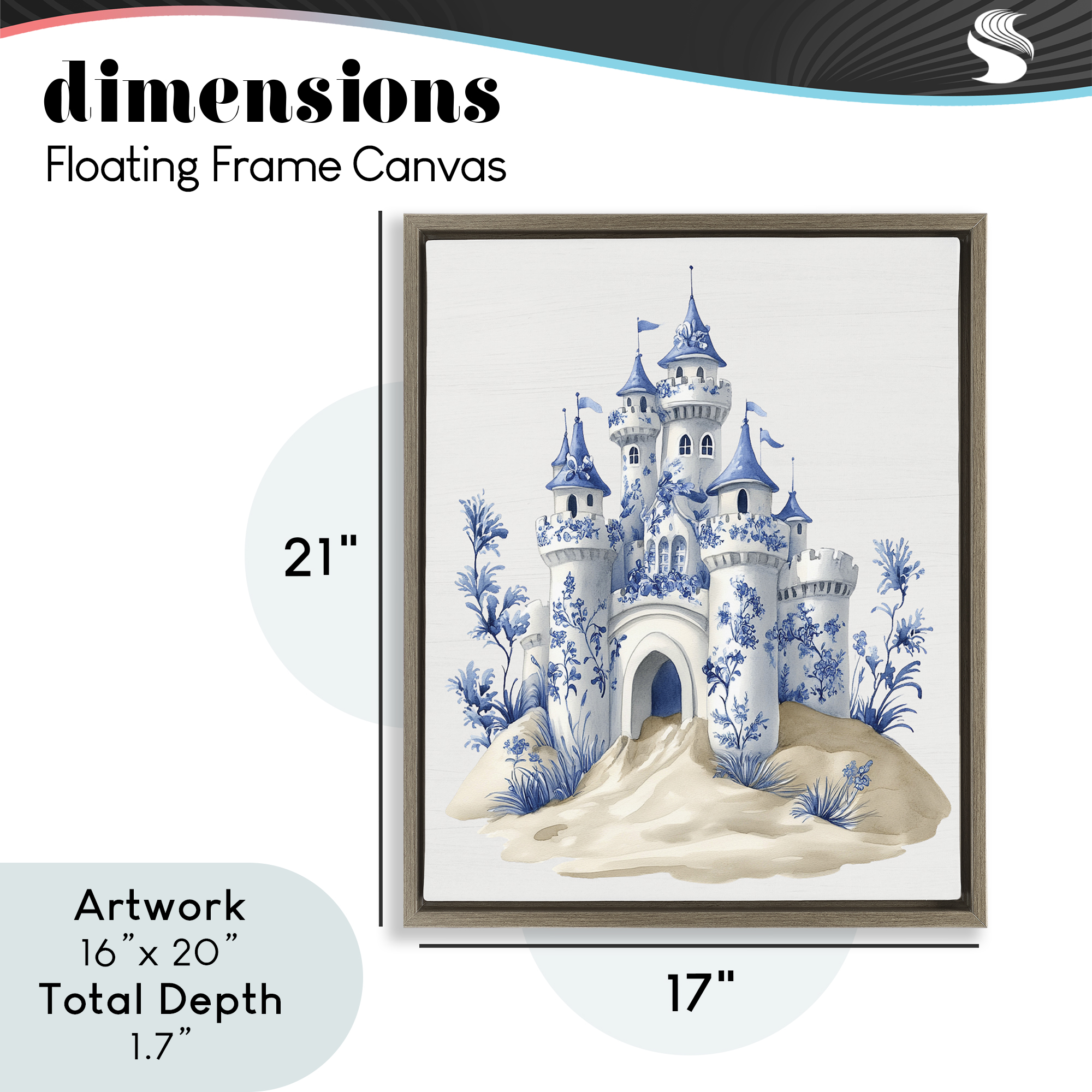 Funky Toile Castle Brown Framed Floater Canvas Wall Art, design by Lettered and Lined