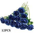 thumbnail image 4 of 12 pcs Roses Artificial Flowers  Fake Roses Navy Blue Silk Flowers  with Long Stems for Wedding Home Party Decor, 4 of 12