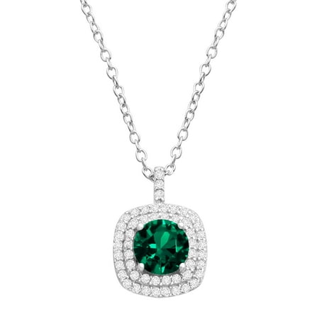 1 1/10 ct Created Emerald and Cubic Zirconia Pendant Necklace in Sterling Silver, 18"