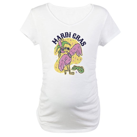 CafePress - Mardi Gras Flamingo Maternity T Shirt - Cotton Maternity T-shirt, Cute & Funny Pregnancy Tee