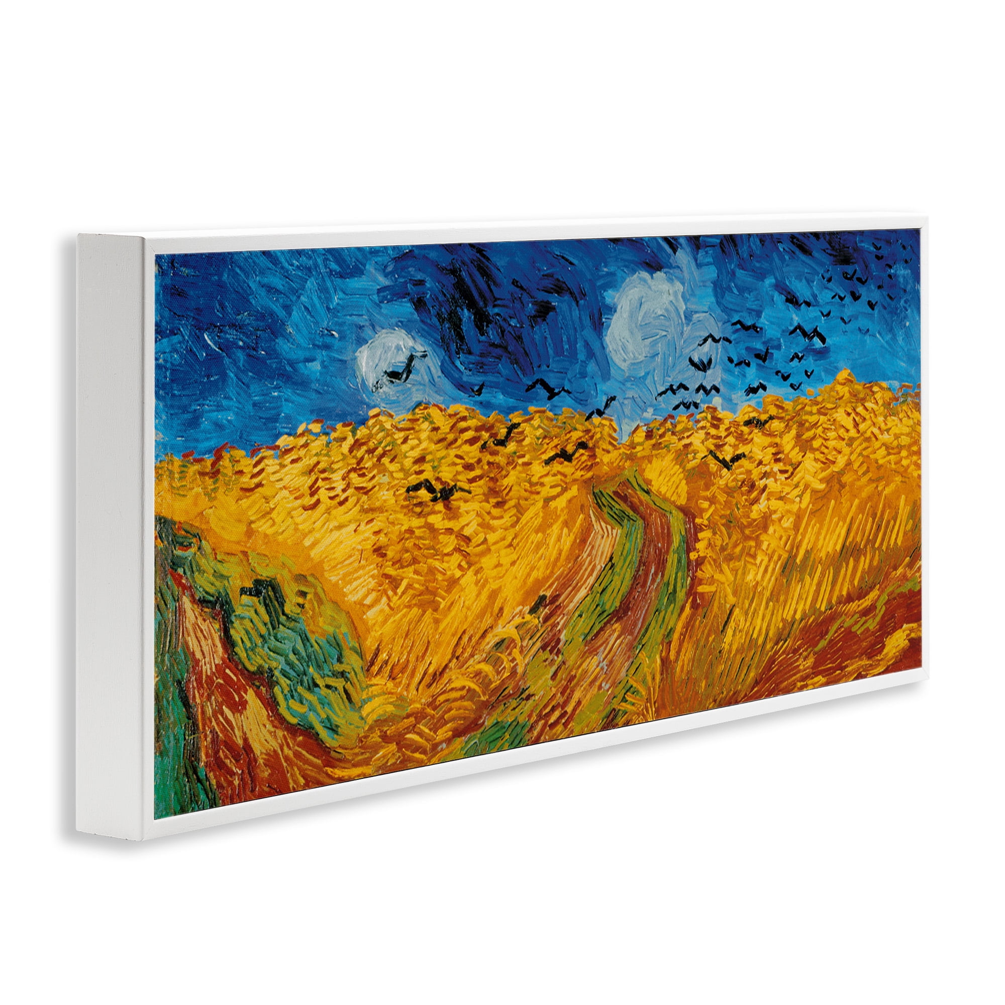 Stupell Industries Wheat Field with Crows Classic Landscape Painting White Framed Art Print Wall Art, 24 x 10
