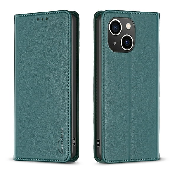 Mantto Slim Wallet Phone Case for Apple iPhone 14,Hidden Magnetic Closure Folio Flip Kickstand Credit Card Slots Shockproof Premium PU Leather Wallet Protective Phone Case,Green
