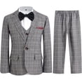 thumbnail image 3 of Conjunto de traje a cuadros para niños, 4 piezas, blazer, chaleco, pantalones, traje formal clásico para fiesta de boda, 3 of 5