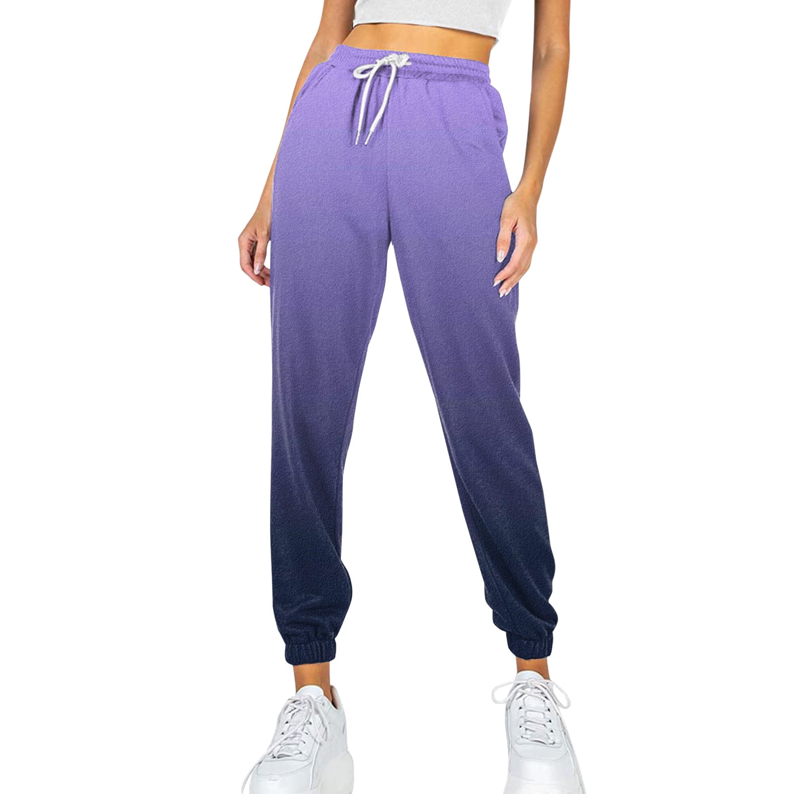 Hgwxx7 Pants for Women Plus Size Womens Pocket Sweatpants Printed Comfy High Waisted Workout Athletic Lounge Joggers Pants Purple XS, Women's
