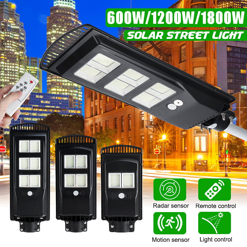 Outdoor Commercial LED Solar Street Light Dusk to Dawn Sensor Lamp+Remote+Pole