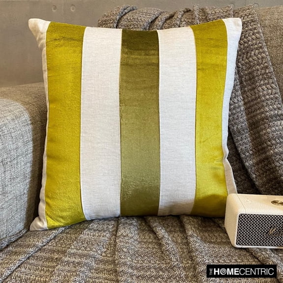Cushion Covers, Chartreuse Green 16"x16" (40x40 cm) Sqaure Throw Pillows, Velvet Patchwork Throw Pillows For Couch, Striped Pattern Modern Style - Velvet Band Chartreuse