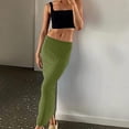 thumbnail image 2 of Mrat High Slit Skirt Women's Versatile Leisure Home Resort Beach Maxi Skirt High Slit Skirt S-135 Army-Green S, 2 of 6