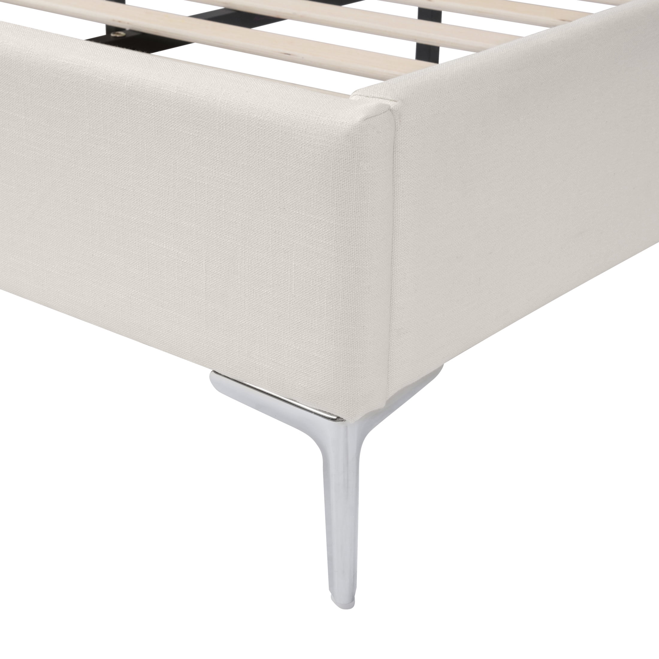 Christopher Knight Home King Upholstered Platform Bed with Curved Thick Padded Headboard, Iron Legs, Off White