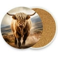 thumbnail image 2 of Highland Cow Coasters Absorbent Moisture Non-Slip Drink Coaster Ceramic Stone with Cork Base Desktop Protection Prevent Furniture Damage 2PCS Home Decor, 2 of 6