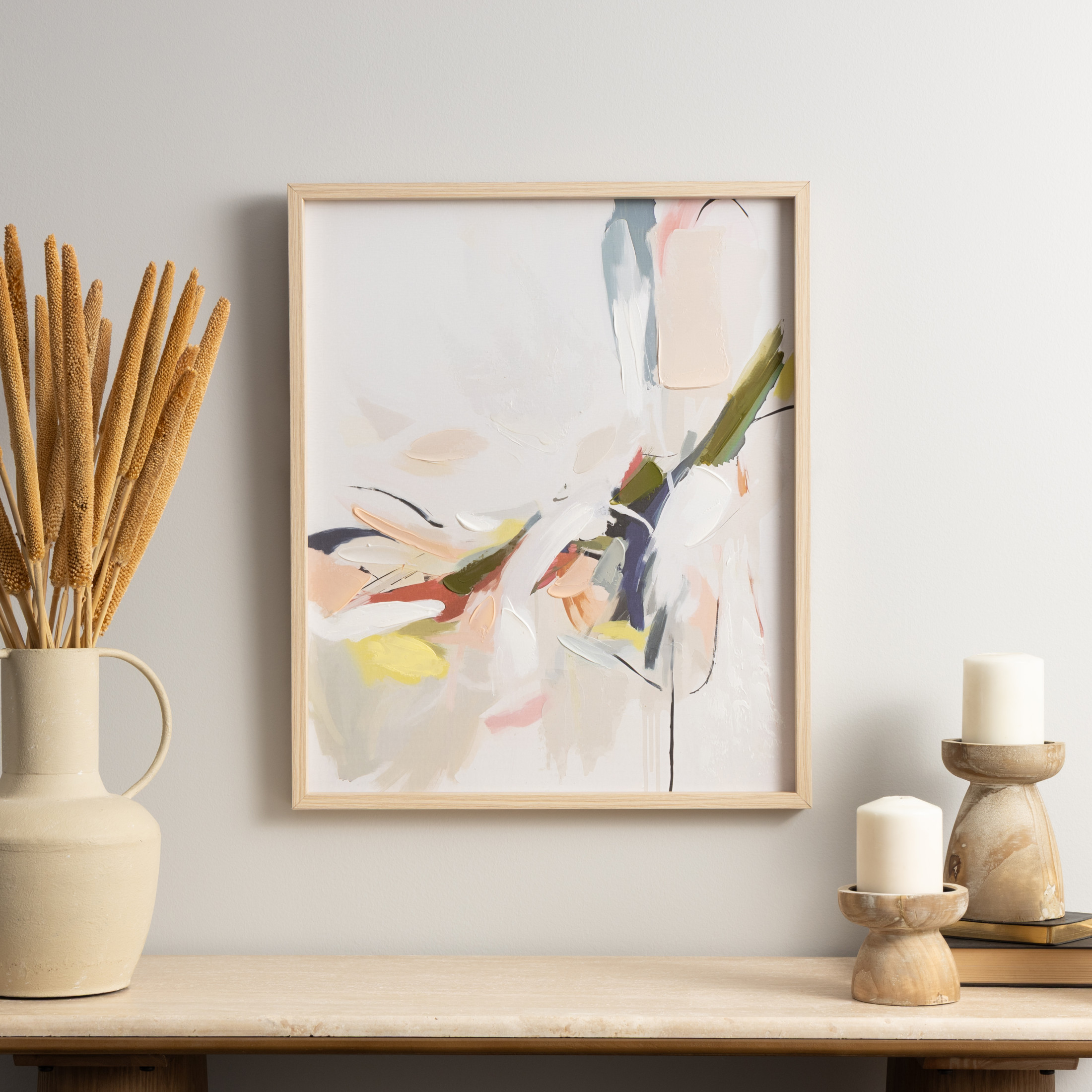 24" x 20" Abstract Framed Wall Art with Light Brown Frame, by DecMode